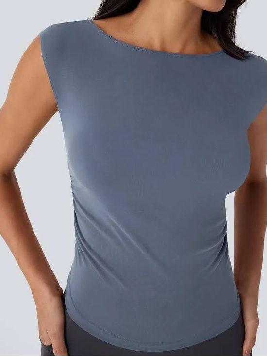 HALARA Tops - HALARA Blue Cap-Sleeve Boatneck Tank